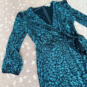 Calvin Klein Teal and Black Long Sleeve Wrap Dress